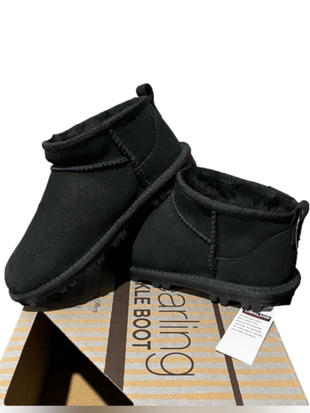 Kirkland Signature Black Shearling Booties Kids Size 1, 2, 3, or 4 NIB NEW
